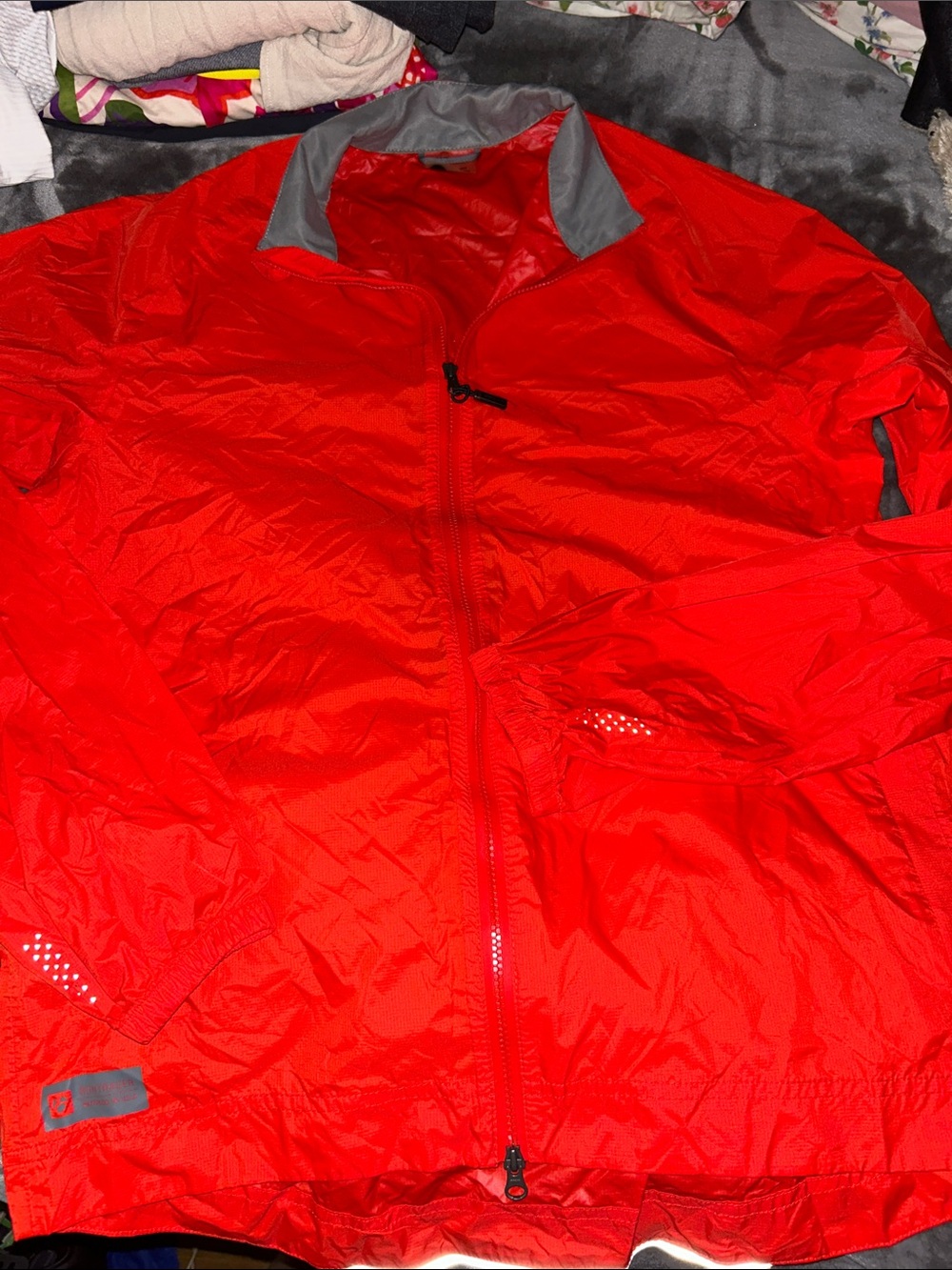 Men's Red Windbreaker Jacket with Contrasting Gray Trim